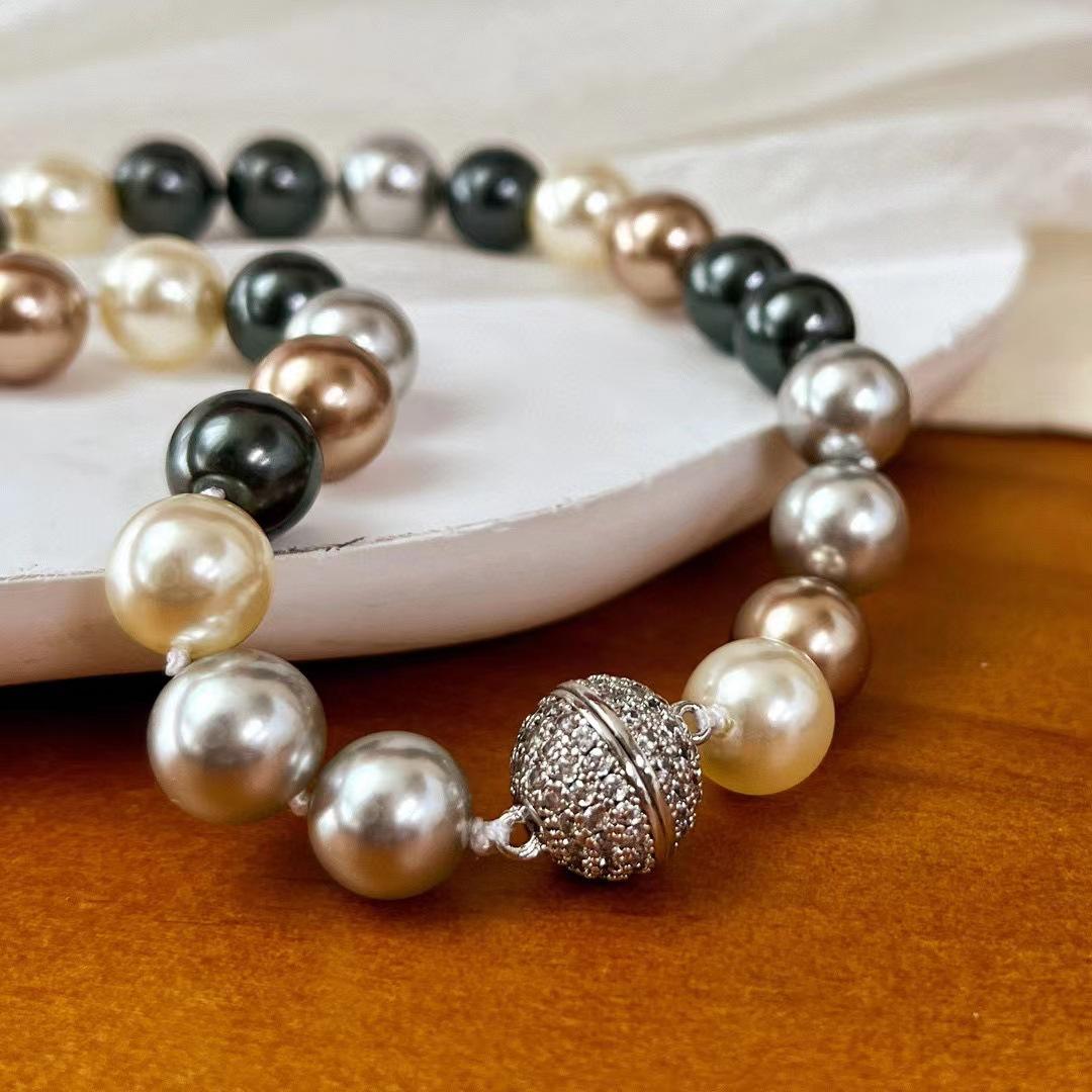 Vintage High-Quality Strong Light Maillard Style Is Really Much Hemp Coffee Tahitian Shijia Pearl Necklace