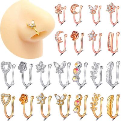 Argola de Nariz Falsa em Forma de U Moda Sem Perfuração Clipe no Nariz para Mulheres Homens Cristal Borboleta Coração Flor Cuff de Nariz Piercing Nariz