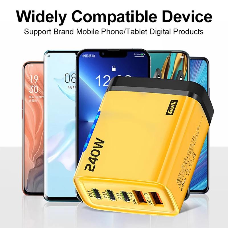240W Fast Charger PD USB Charger Quick Phone Charge Adapter 5 Ports Wall Adapter EU Plug