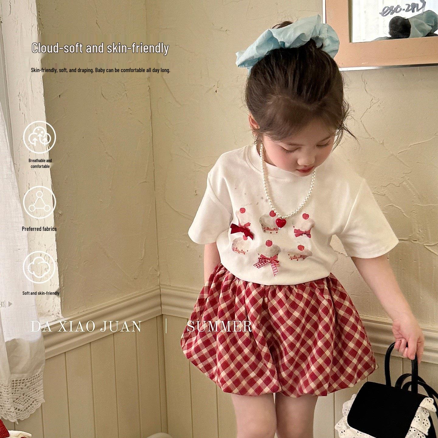 Summer Girls Ruffle Shorts and T-Shirt Set (Size M L) - Korean Style Children s Clothing 90