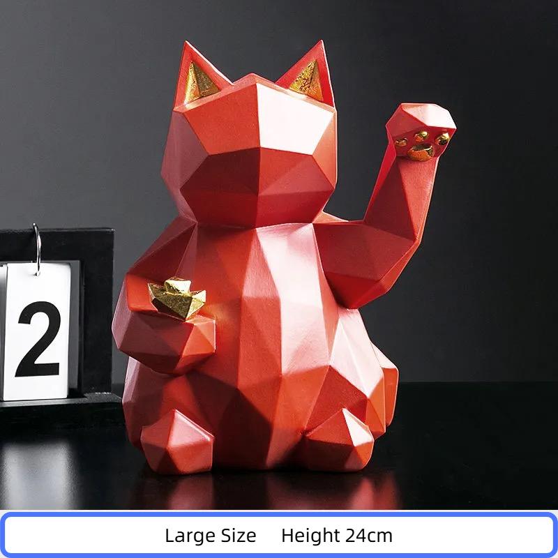 Geometric Lucky Cat Sculpture – Modern Resin Fortune Statue for Home & Office Decor
