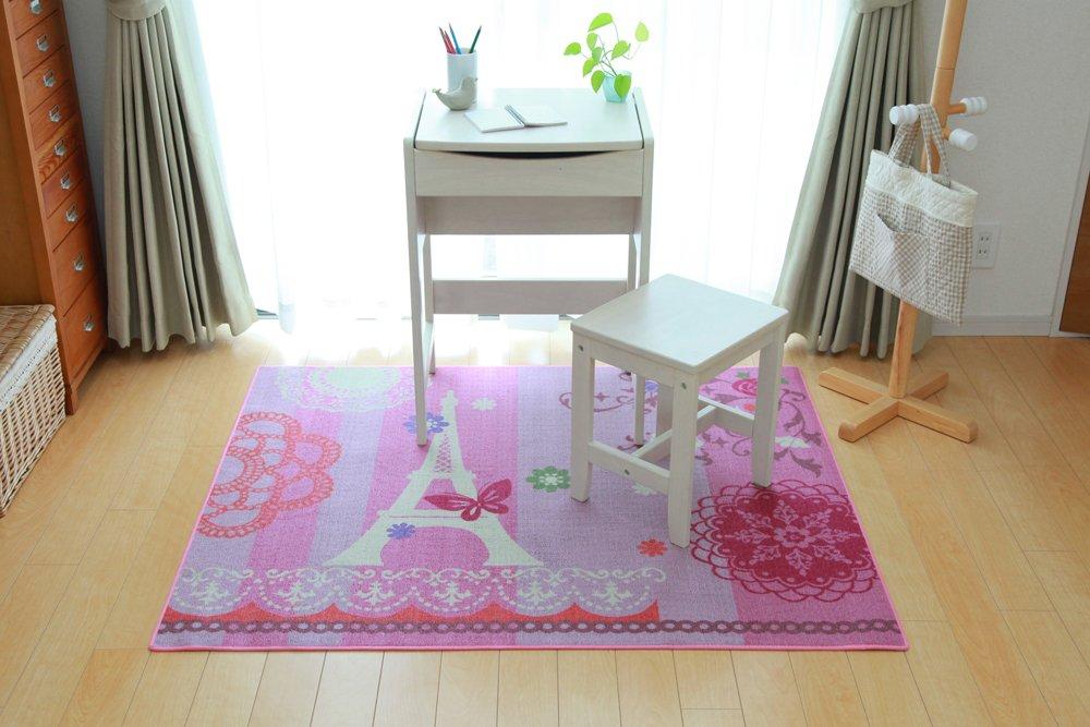 Ikehiko Desk Carpet Rug 1 Tatami Mat Girl Eiffel Pattern Pink 110 x 133 cm "Jenne" Approx.