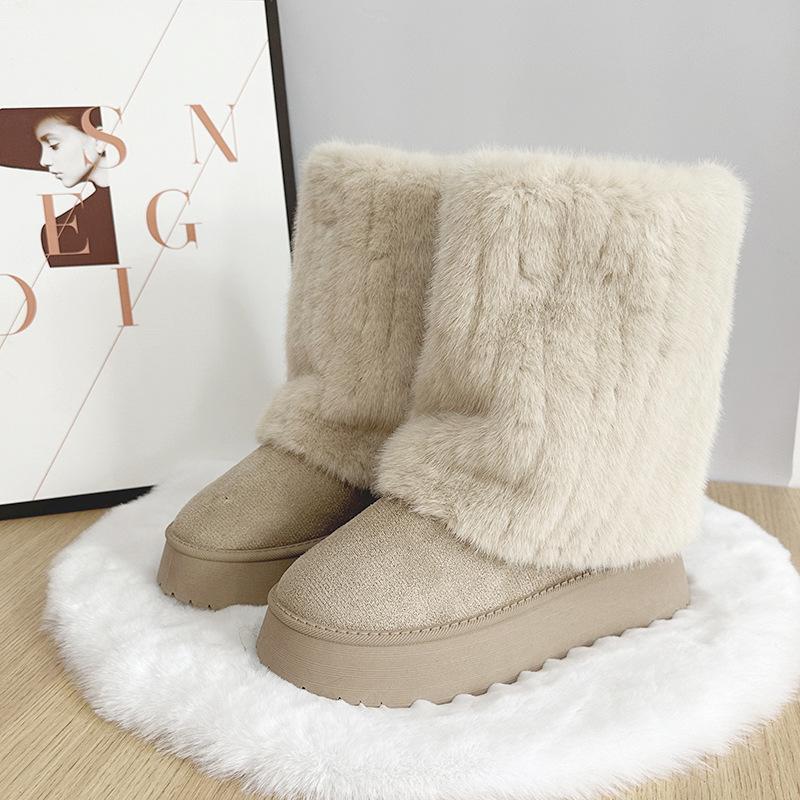 

Зимние женские высокие ботинки на толстой подошве, ботильоны до середины голени, зимняя верхняя одежда, меховые ботинки из искусственного меха 41