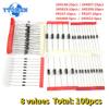 Fast Switching Schottky Diode Kit 1N4148 1N4007 1N5408 1N5819 1N5399 1N5822 FR107 FR207 8values=100pcs, Rectifier Diodes Set