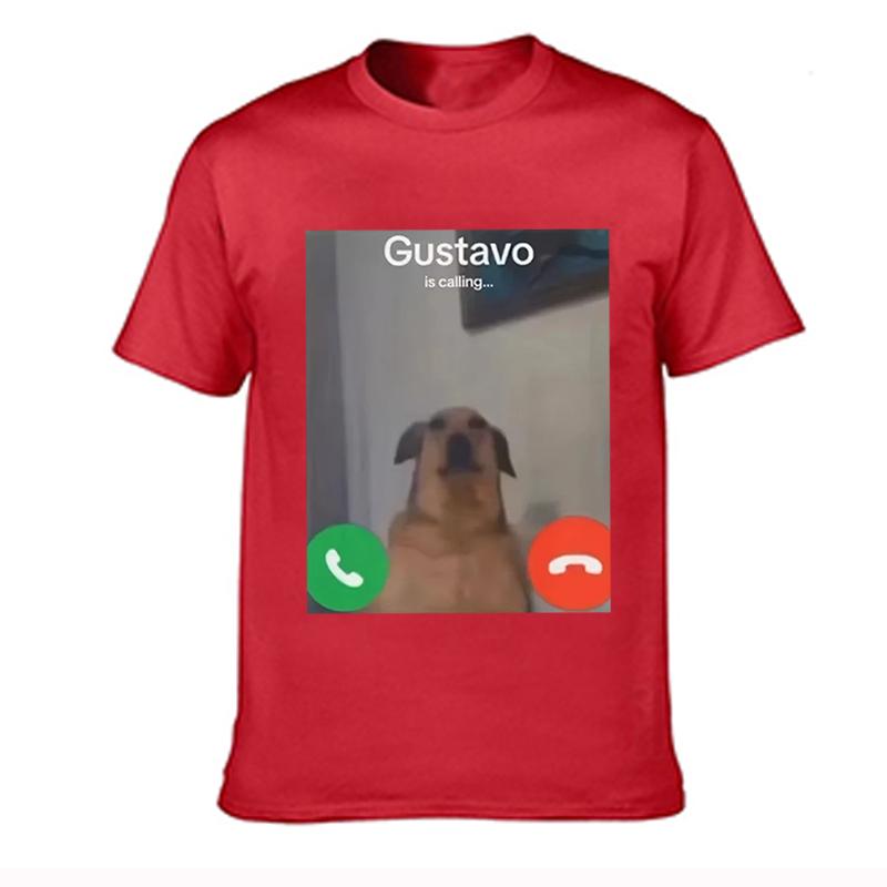 2026 Summer T Shirt Gustavo The Dog'S Funny Phone Call Graphic T-Shirt Black Casual Short Sleeve Round Neck Tee with Gustavo Is Calling