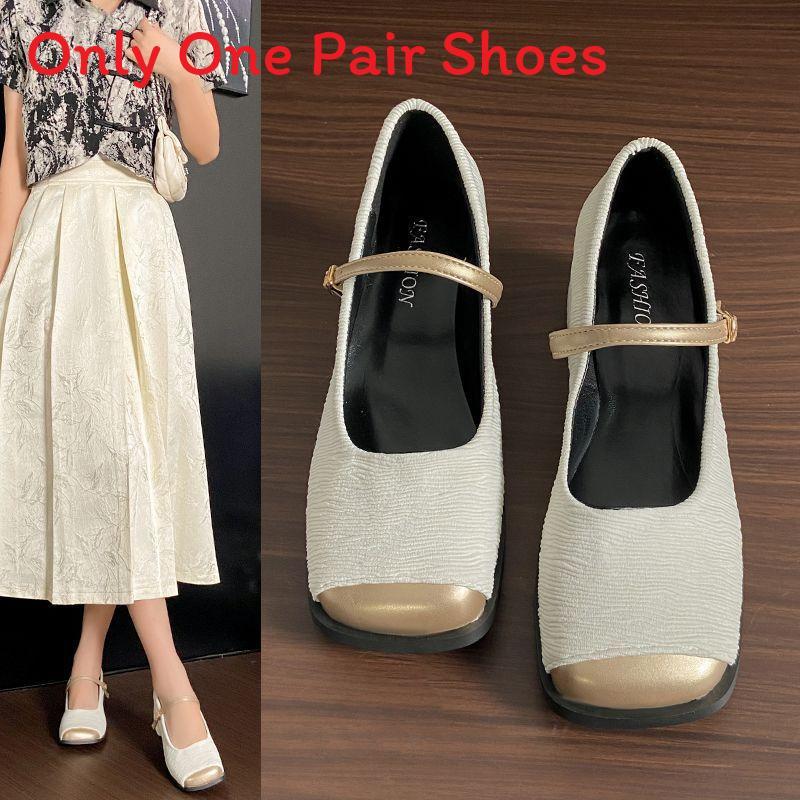 Zapatos Mary Jane Estilo Francés con Punta Abierta y Tacón Grueso para Mujer Ropa Casual de Primavera