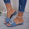 Fashion Fashionable Oversized Slippers for Women in Summer 2024, New Low Heel Square Buckle Rhinestone Minimalist Slippers for Women