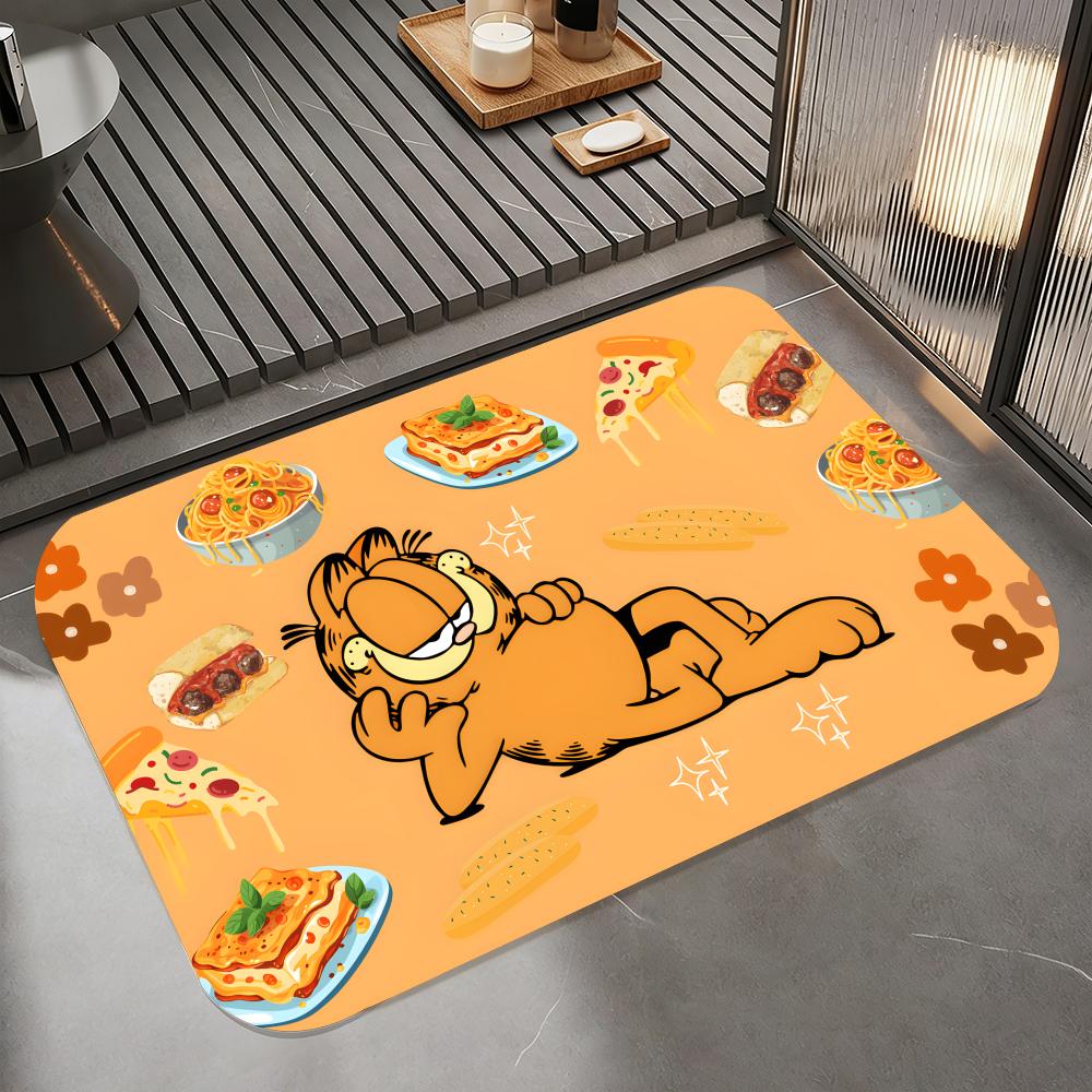 Cartoon-G-Garfield Floor Mat Diatomite Bath Mat, Quick Dry Absorbent Non-Slip Door Mat 40cm x 60cm