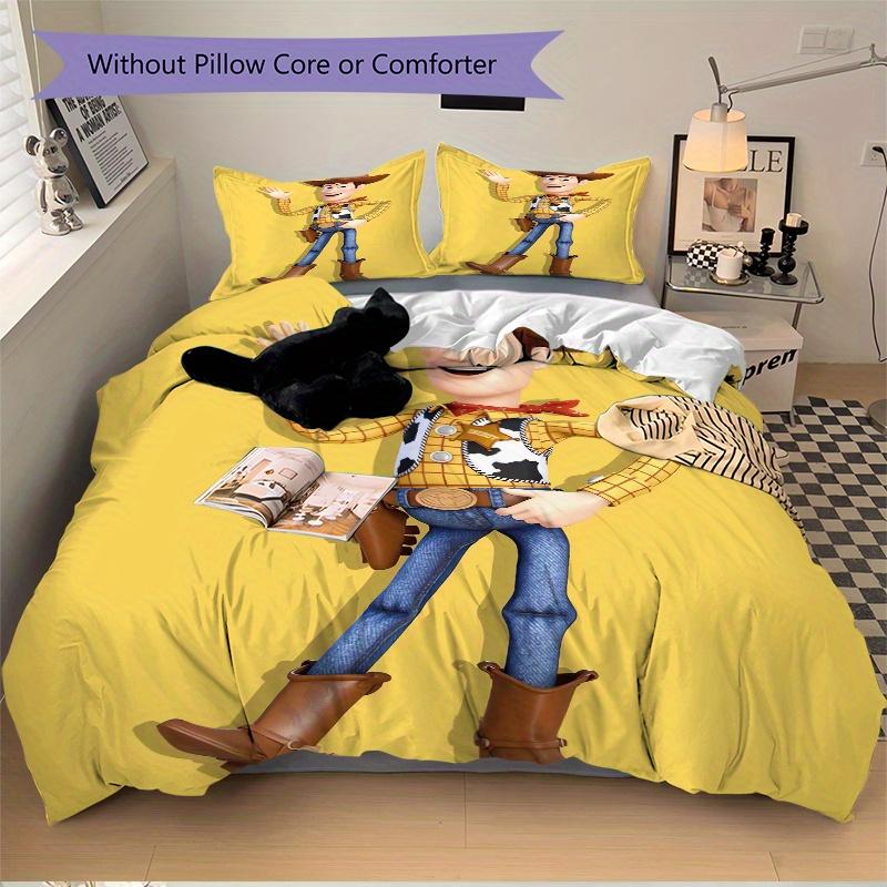 3pcs Yellow Woody Toy Story Bedding Set - 1 Soft Quilt Cover + 2 Pillowcases, Machine Washable - Suitable for All Seasons, Perfect Gift for Famil