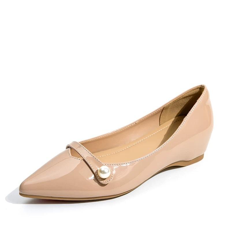 Inner height increase of 5 cm shallow mouth pointed single shoes women's 2025 new French single shoes women's soft leather soft sole evening shoes