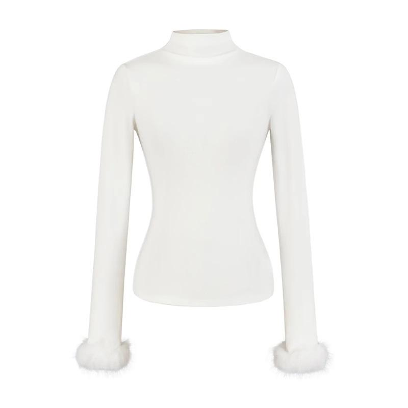 Women's Long-Sleeve Base Layer with Removable Fur Cuffs and Half-High Collar