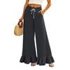 Women's High Waist Wide Leg Pants with Drawstring Waist and Pockets Loose Fit Casual Full Length Trousers with Ruffle Hem