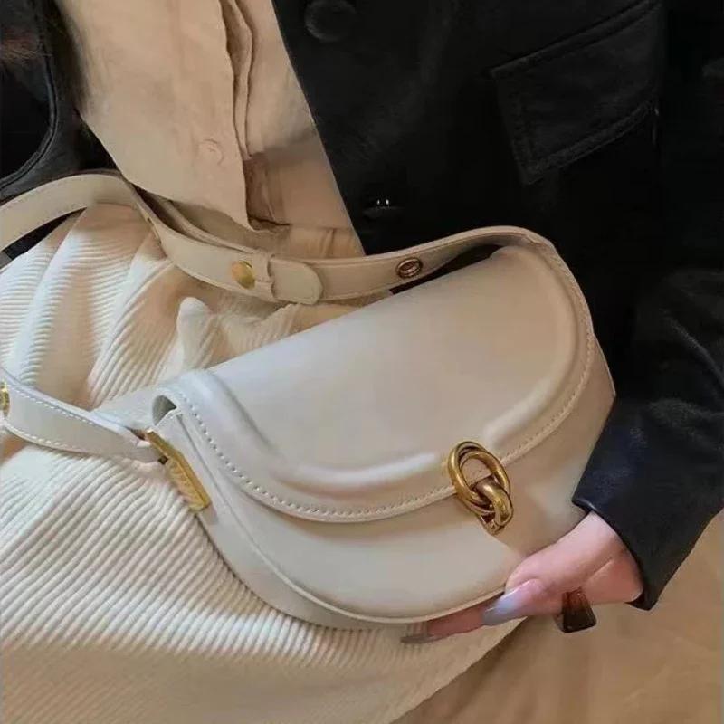 Saddle Crossbody Bags For Women  Trend Fashion Pu Leather Compact Shoulder Handbags And Purses Solid Vintage Bag Purses
