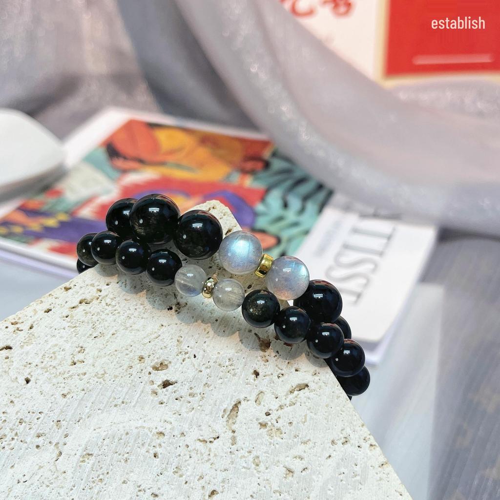 Original Partner-Stil Goldener Rutilquarz & Goldener Obsidian Kristall Perlenarmband - Einzigartiges Schmuckgeschenk