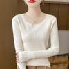 2026 Autumn Women's Korean Style Slim Knit Sweater with Low Round Neck