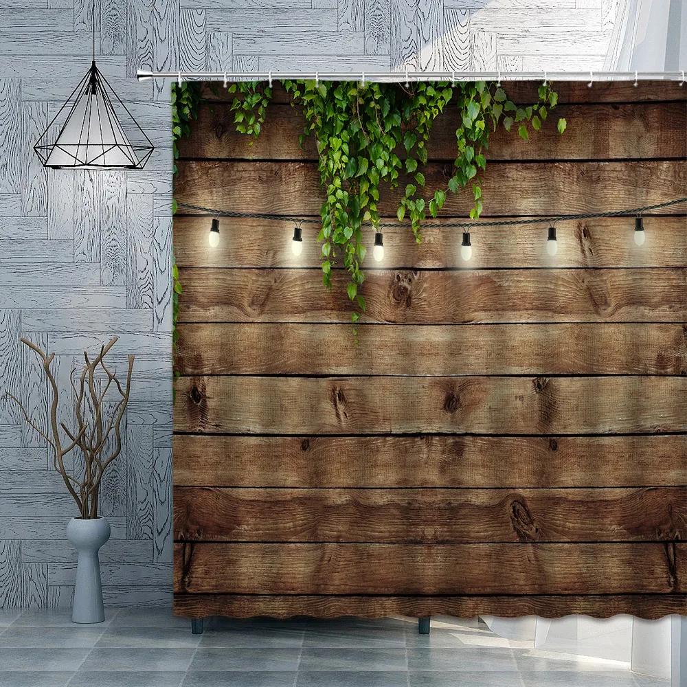 Old Wooden Door Shower Curtain Farm Barn Door Rural FarmHouse Decoration Polyester Fabric Bath Curtain Bathroom Accessories Set
