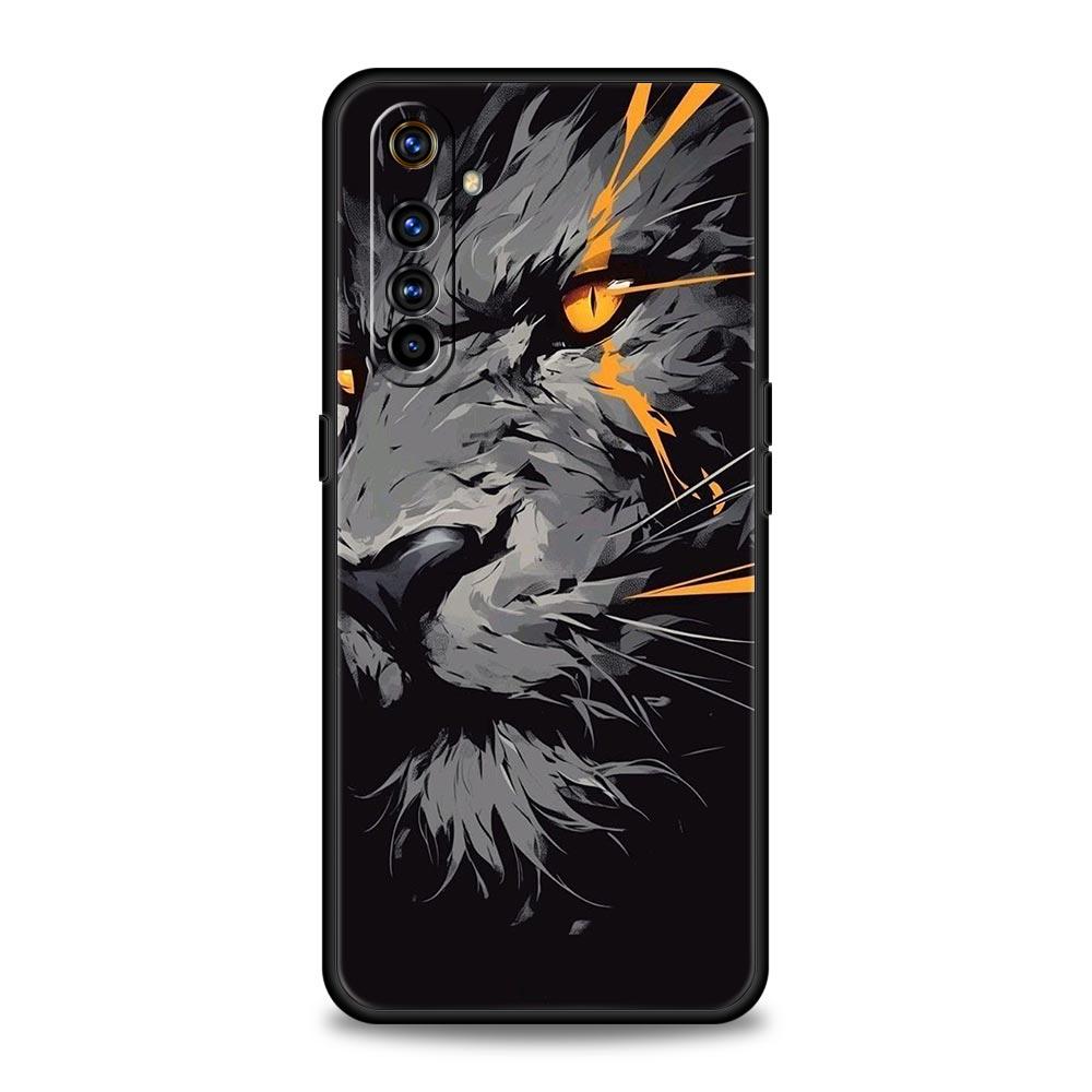 Cross Pattern Bicolor Lion Case For Realme C67 C63 C55 C53 C35 C25 C21 GT 2 3 5 6 10 11 12 13 Pro Plus 5G Soft TPU Phone Cover