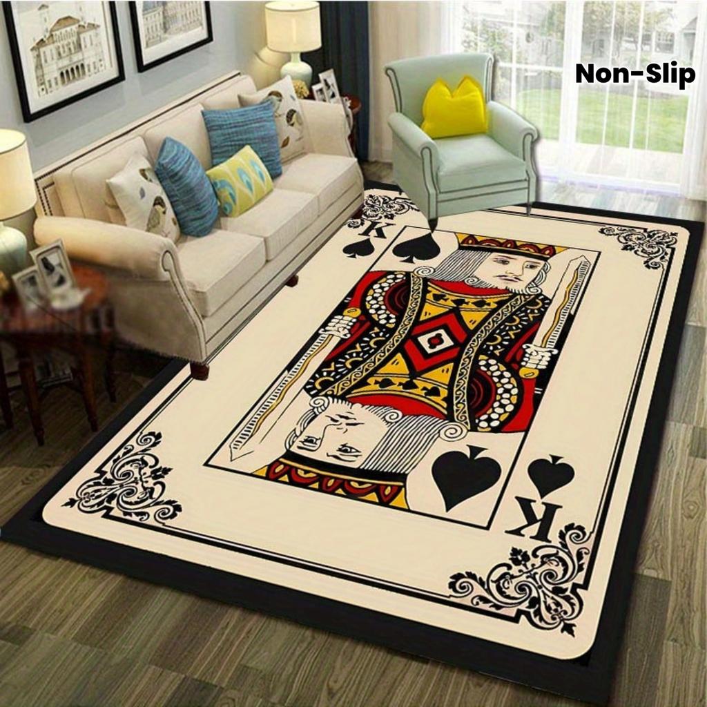 Playing Card King Print Flannel Area Rug Spades Design Living Room Decor Soft Non Slip Floor Mat For Home Use