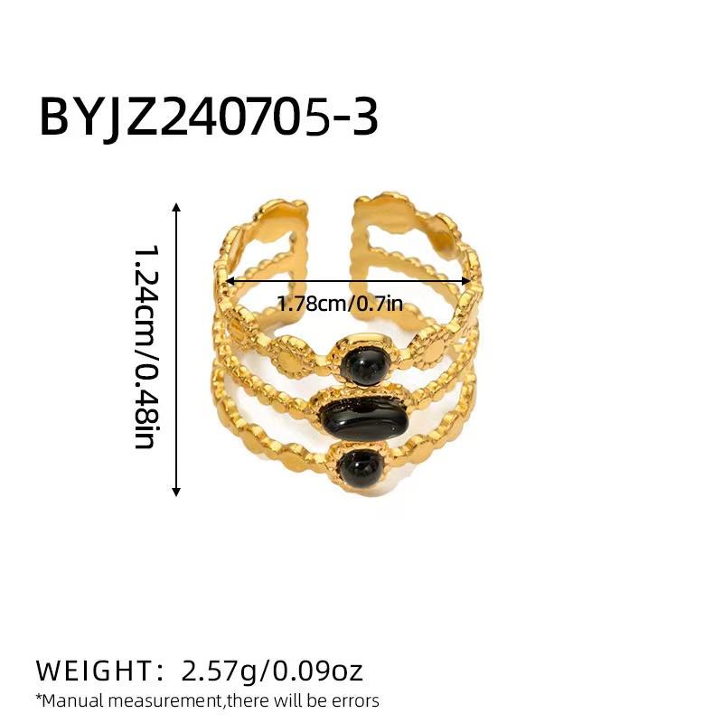 Fashion Stainless Steel Natural Stone Rings For Women Vintage Trend Punk Jewelry Gold Color Opening Ring Christmas Gift