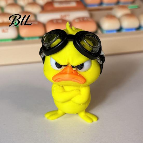 Funny Angry Duckling with Goggles Duck Figurine, Cute Yellow Desk Decoration, Little Standing Figurine for Decor Ornament Shelf, Car Dashboard