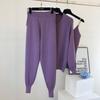 IHUASU Conjunto de tres piezas de chaqueta de punto y pantalón elástico de pierna corta para mujer