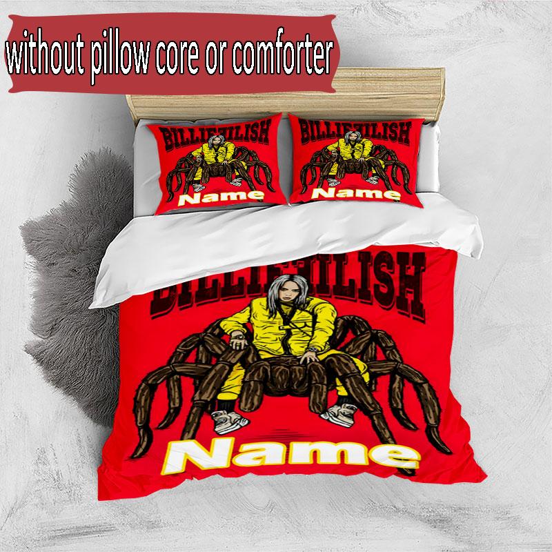 3pcs Duvet Cover Set (1*Duvet Cover + 2*Pillowcase, Without Core), Custom Name Billie Eilish Pattern Bedding Set, Home Bedroom Decor Gift