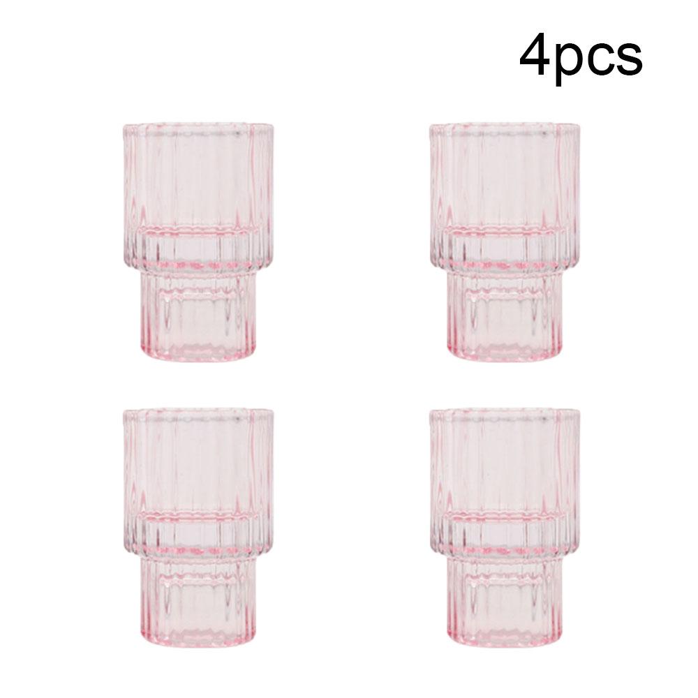4 PCS Pink Glass Vertical Stripes Home Decor Candle Holders Wedding Decoration Table Centerpieces Accessories Candlesticks