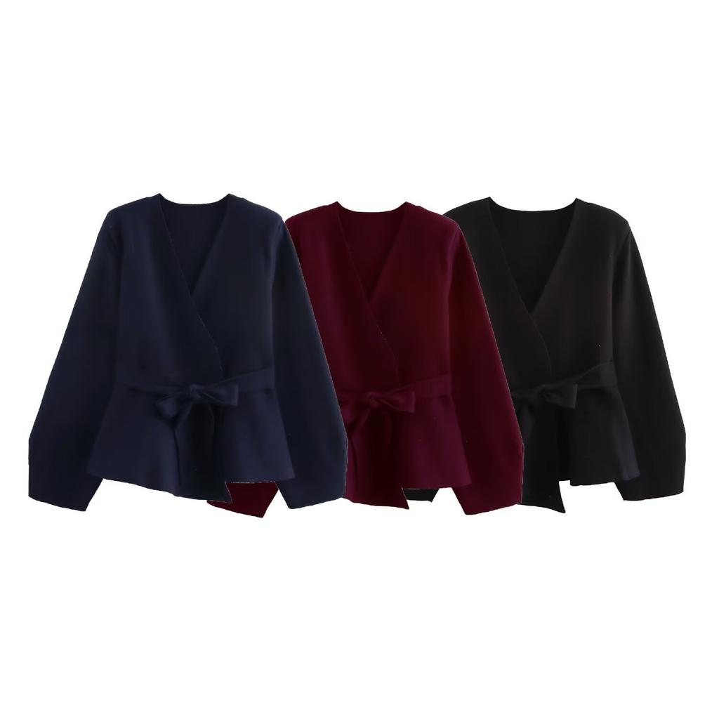 Høst ny dameklær Europeisk og amerikansk stil Fransk stil med belte skulderputer strikket blazer