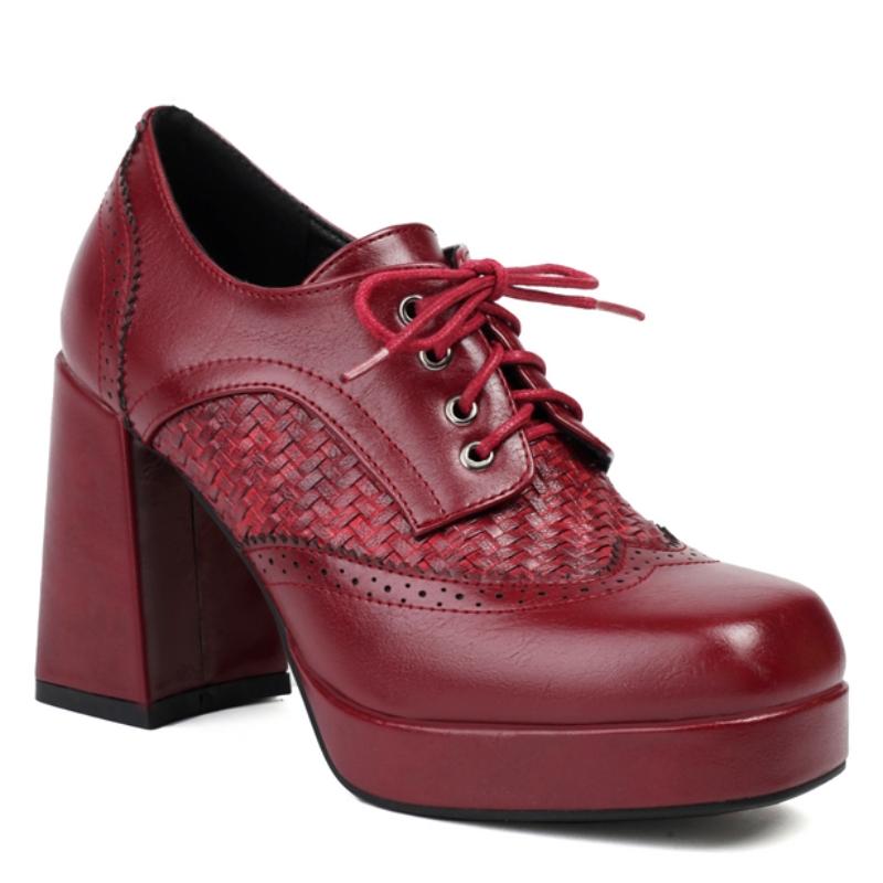 

Сексуальные женские туфли-лоферы на платформе, модная шнуровка, черные, красные, на высоком каблуке, классические, в западном стиле, для вечеринки, офисные туфли, женский комфорт 43 вино красного