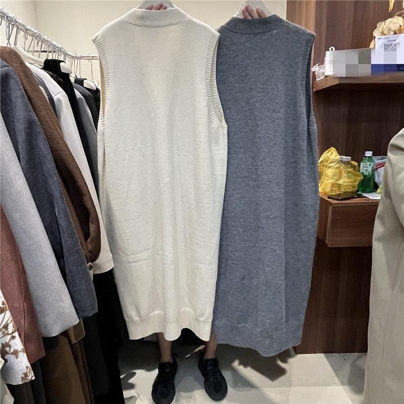 Long V-neck knitted vest skirt large size soft waxy vest dress lazy wind belly sweater skirt women's clothing