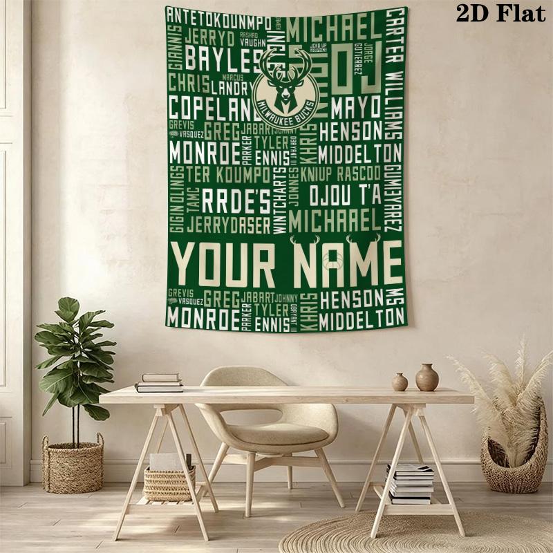 Name Custom Milwaukee Bucks Logo Wall Tapestry Aesthetic Wall Hanging Printed Fabric Blanket Decorative Tapestries for Bedroom Living Room Home Decor