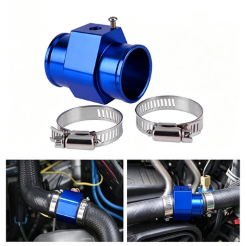 Water Temperature Sensor Tee Adapter Blue Aluminum Alloy 38mm Hose