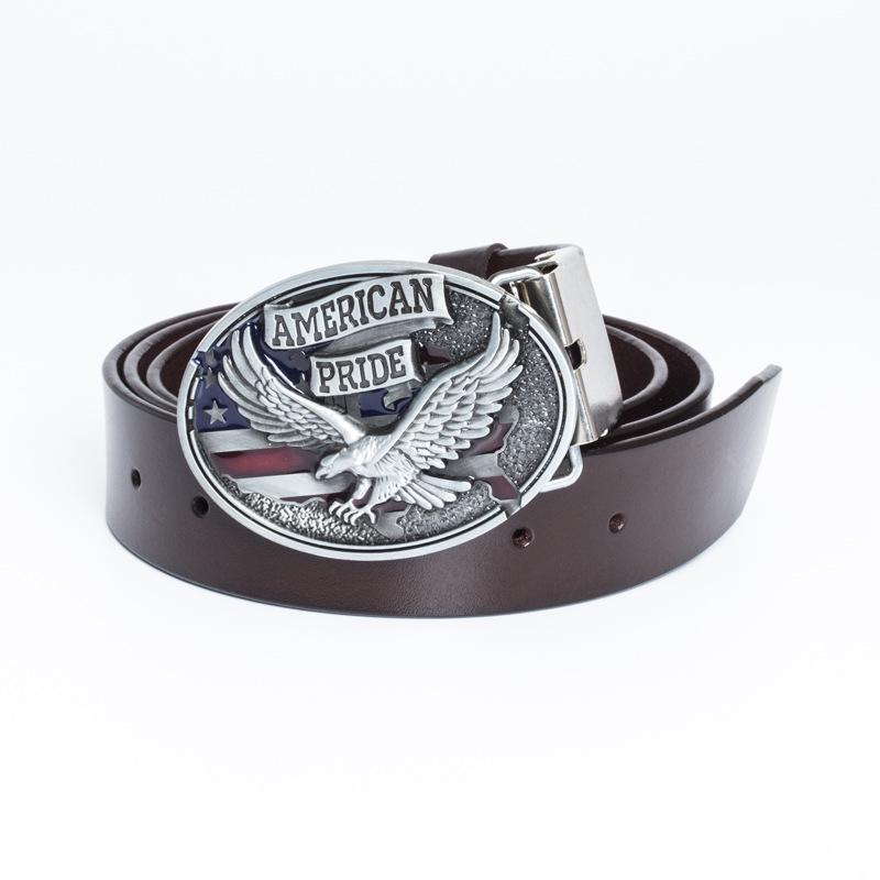 Men s Retro Cowhide Leather Belt with Personalized Eagle Flag Buckle 130 cm