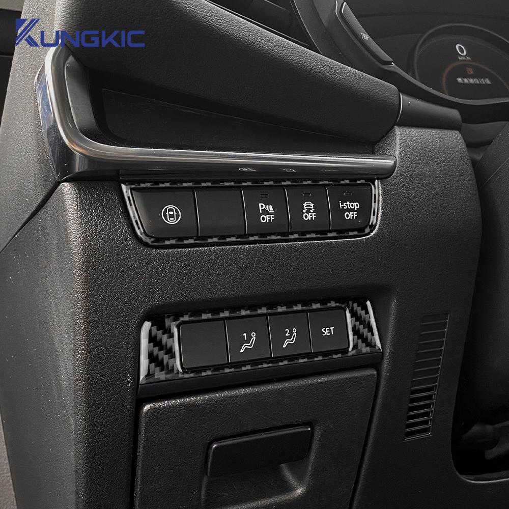Echtfaser-Aufkleber aus Kohlefaser für Mazda 3 BP 2019-2025 Axela Start/Stopp-Knopfabdeckung Innenraum-Aufkleber