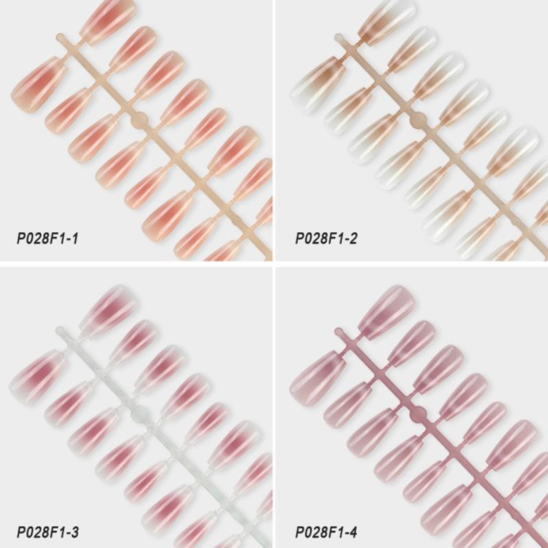 Pack of 30 Coffin False Nails Long Crystal Press On Cat Eyes Gradient Reusable Stick On Nails for Women Girls