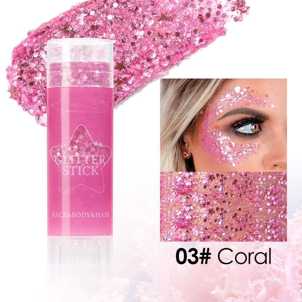 Glitter Stick for Body Art - Portable Shimmer Gel with Sequins, Sparkling Festival & Party Makeup for Face, Hair, Mardi Gras