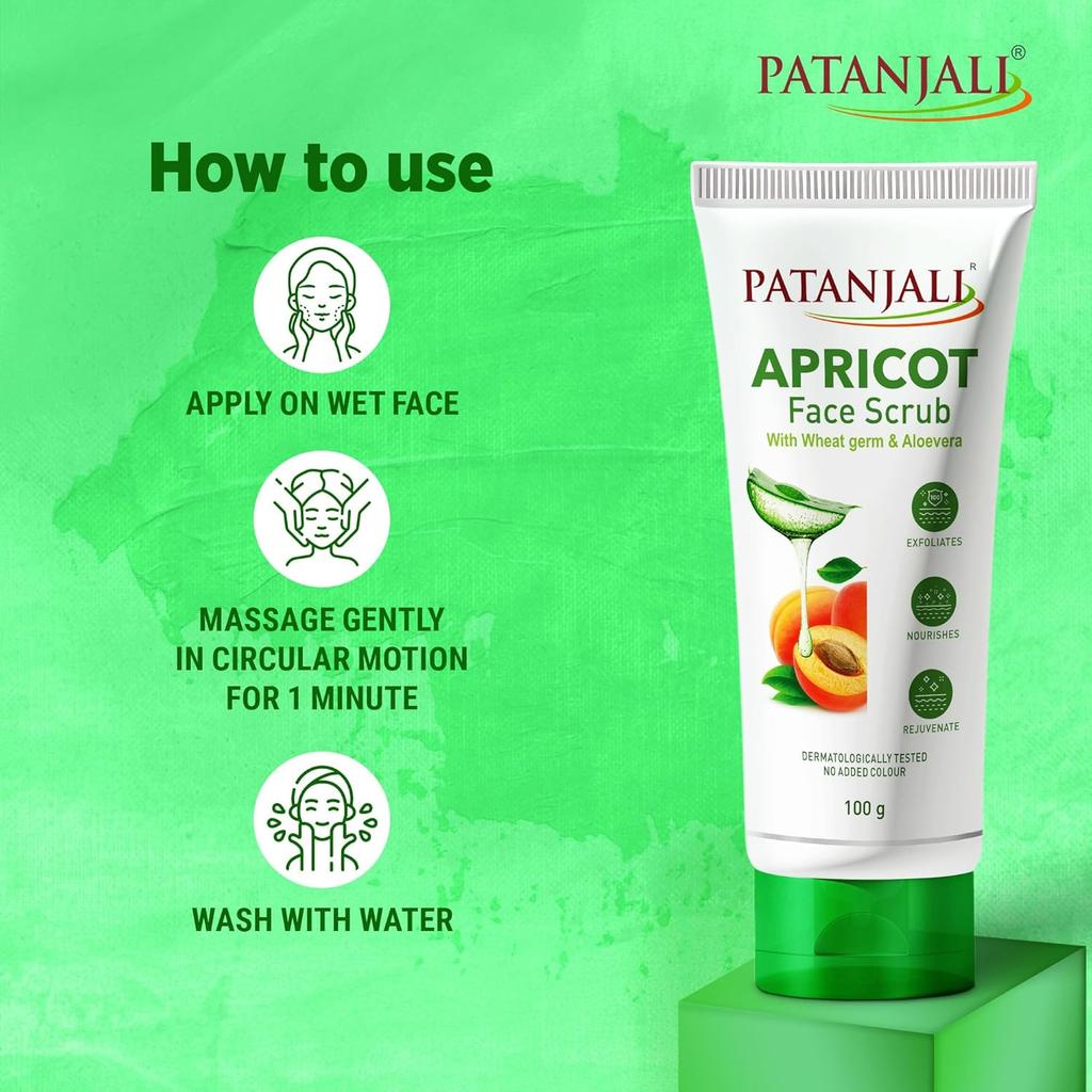 Patanjali Apricot Face Scrub 100g Pack of 1 Natural Skin Care Exfoliating Scrub for Glowing Smooth Skin