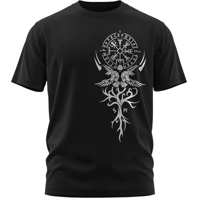 Nordic Style Odin Ravens Valknut Symbol Compass Vegvisir Rune T-Shirt 100% Cotton O-Neck Short Sleeve Summer Casual Mens T-shirt