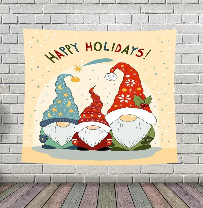 Cartoon Santa Claus Pattern Tapestry Home Bedroom Living Room Wall Decoration Christmas Theme Tapestry
