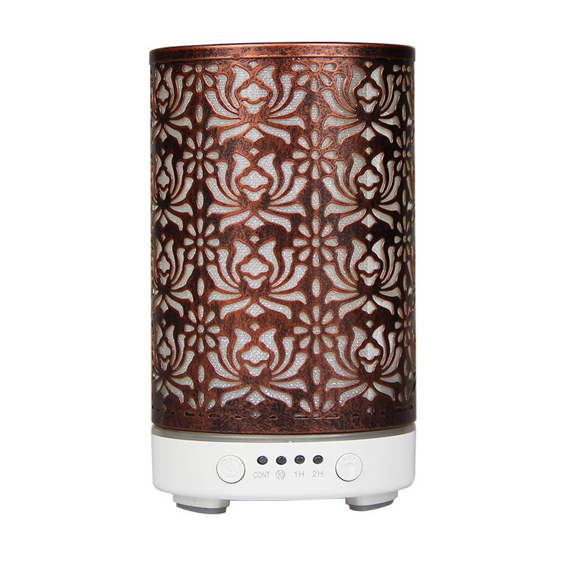 Aroma Diffuser Scent Ultrasonic Air Humidifier Iron Art Hollow Lotus Flower Pattern 2025 New Home Decorations with LED Lights