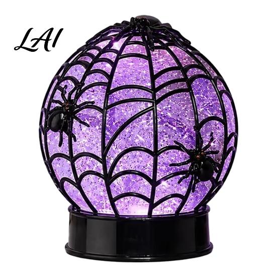Spooky Party Glitter Ball Halloween Ghost Table Light Lamp, Glowing Spiderweb Faux Crystal Sphere