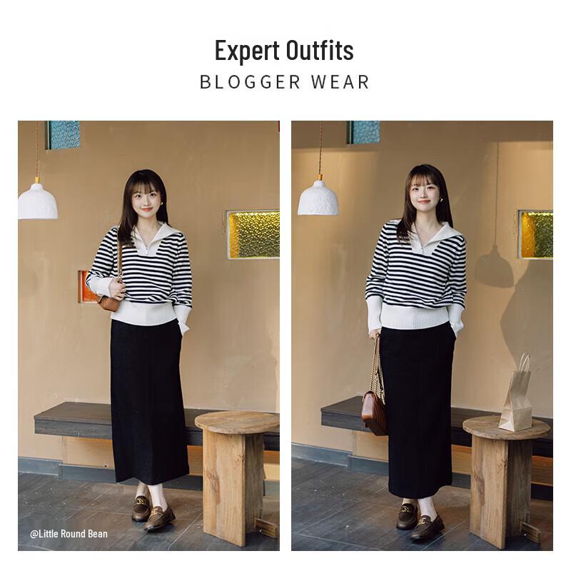 GOELIA Women's Striped Lapel Knit Sweater