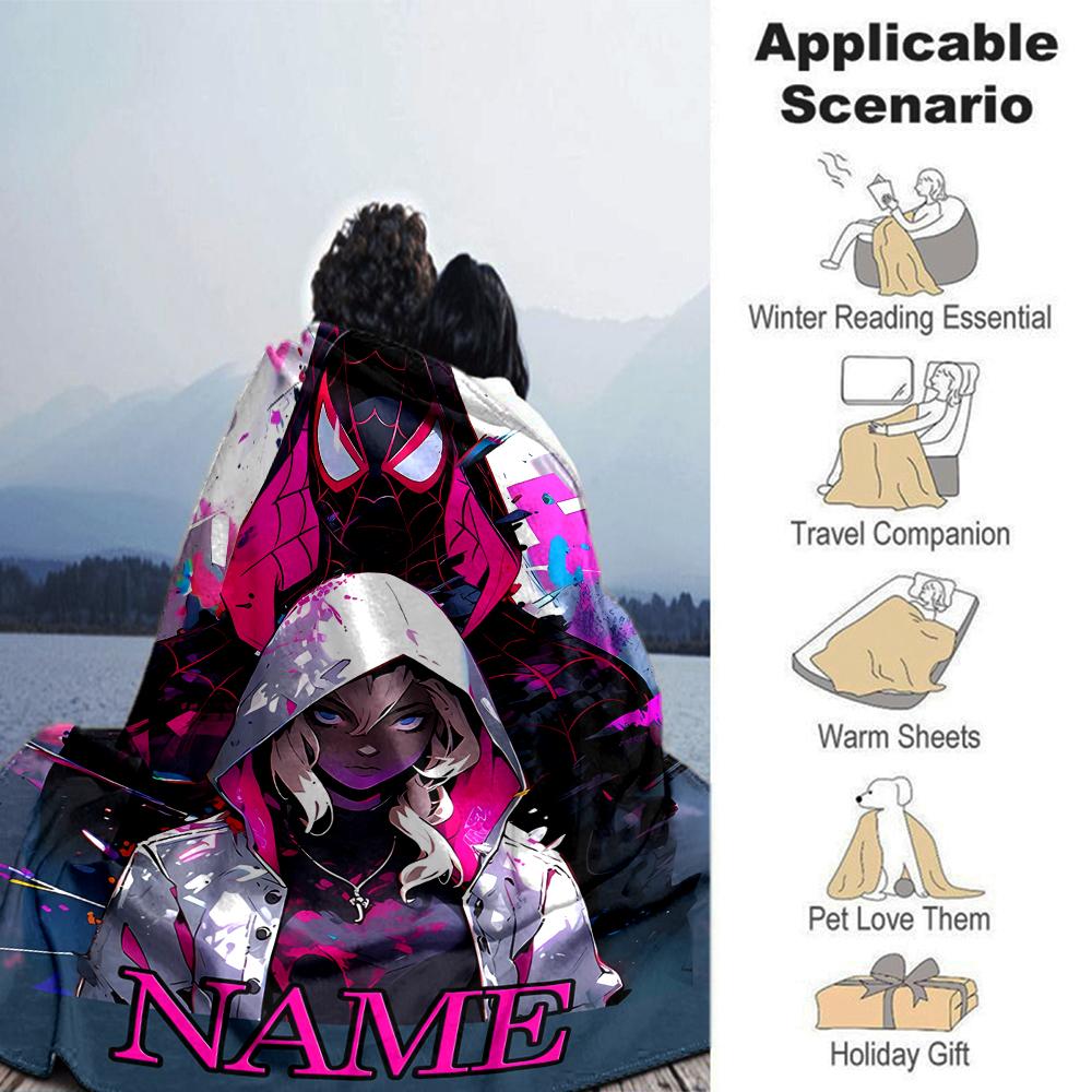 Customiz Name Personality Spider-Man Blanket Soft &Warm Sofa Office Bed Travel Lunch Break Blanket, Gift Suitable All Seasons