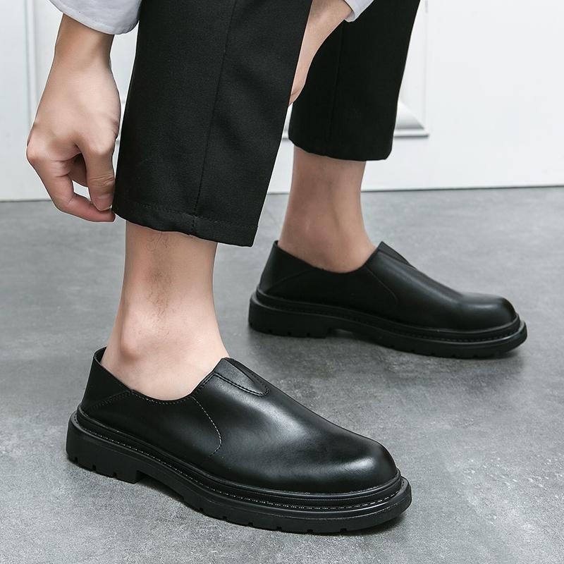 Personality Leather Men Shoes Loafers Mens Slip On Flats Shoes Comfortable Half Drag Lightweight Business Shoes Driving Shoes