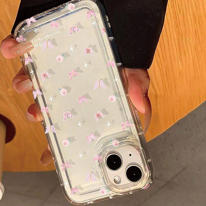 Butterfly Flower Is Suitable for Apple 15promax Mobile Phone Case iPhone14 Transparent 13pro Anti-drop Xsmax Soft 11.