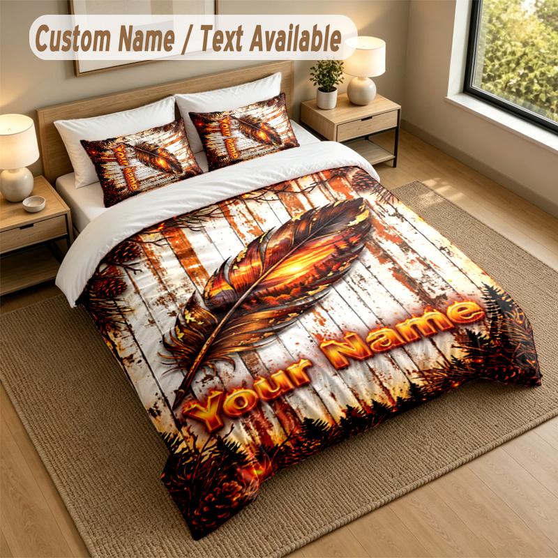 Autumn Harvest Theme Personalized 3Pcs Bedding Set Custom Text & Name 1 Sheet 2 Pillowcases Household Bedding 1pc