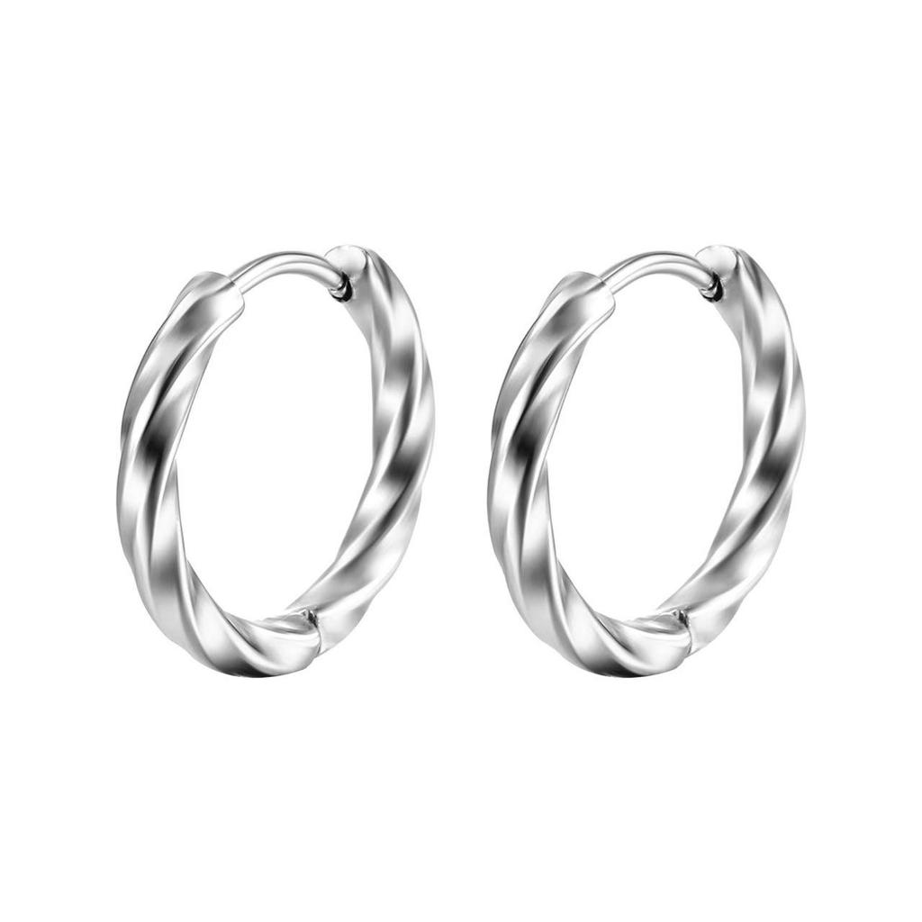 Stainless Steel Square Twist Pattern Earrings - Trendy Unisex Accessory
