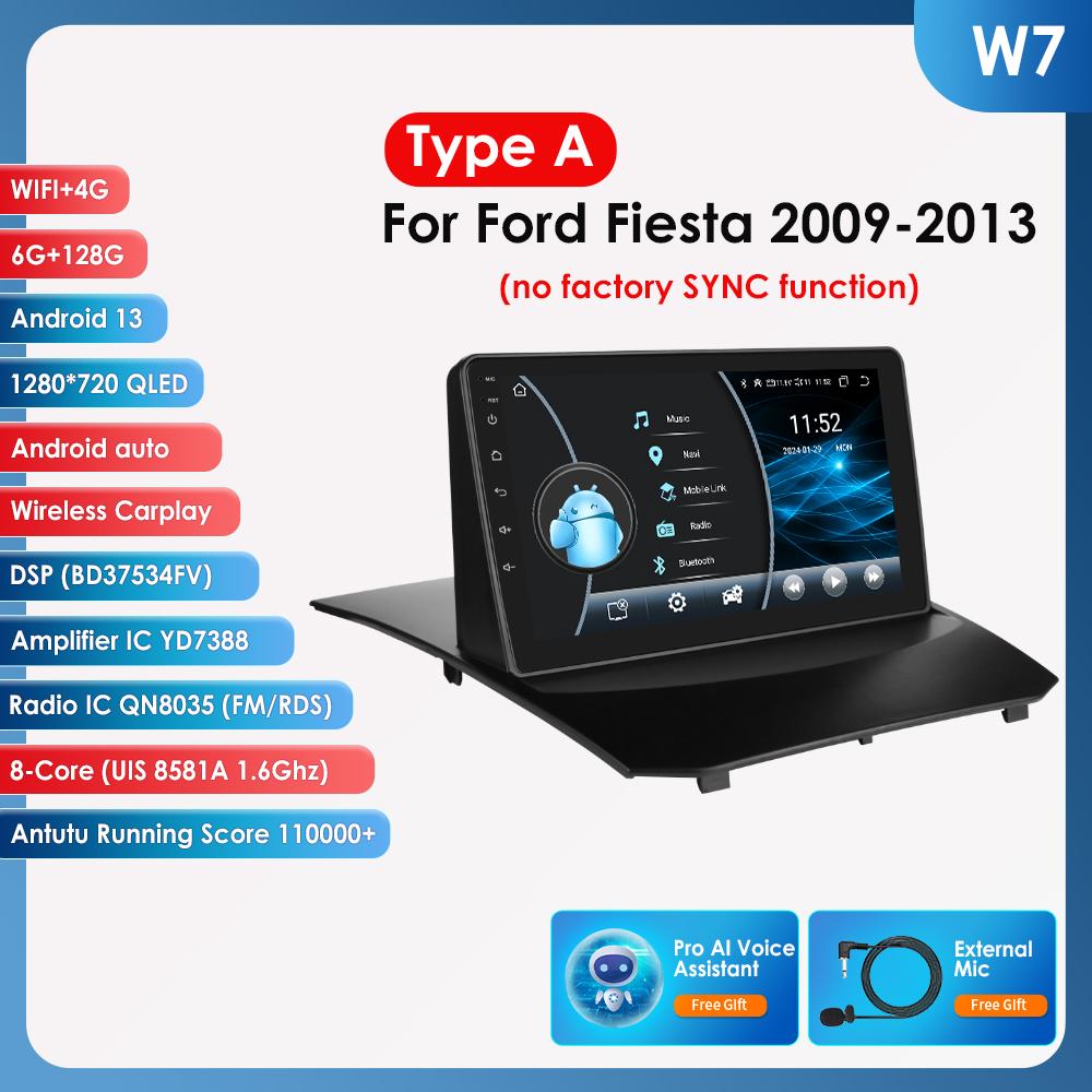 Hizpo 2din Android Autorádio pro Ford Fiesta 2009 - 2017 Autorádio Multimediální Přehrávač Videa GPS Navigace Hlavní Jednotka Carplay 4G WIFI Inteligentní DVR DSP
