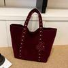 2026 Nuevo Retro Versátil Viaje Simplicidad Color Sólido Individual Bolso de Mano para Mujer Fashi Gamuza Hilo de Coser Bolsos de Hombro
