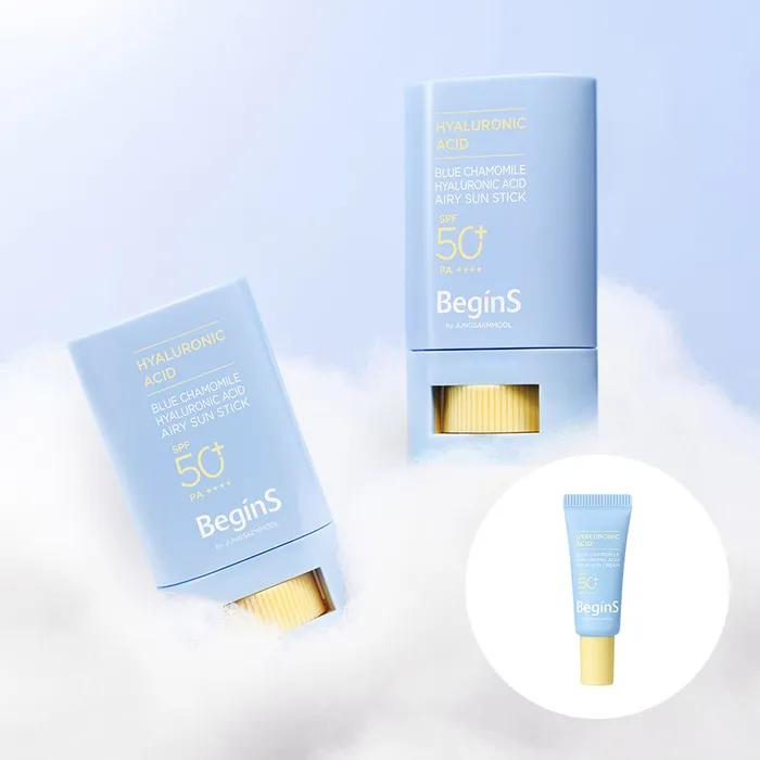 Begins by Jung Saem Mool Blue Chamomile Hyaluronic Acid Airy Sun Stick + Free 5ml Moisture Sun Cream